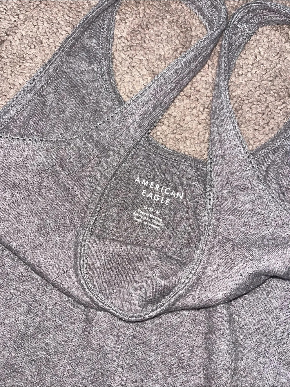 Classic Scoop Neck Tank Top Pointelle Ribbed Taupe American Eagle Size Medium